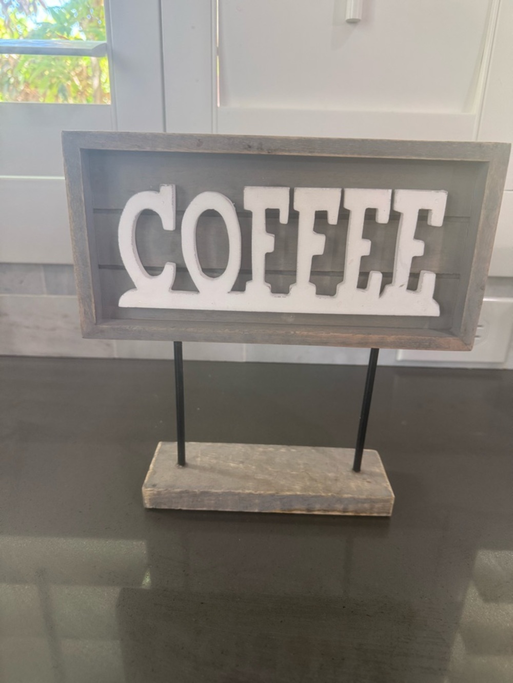 Decorative COFFEE Sign - White and Gray Tabletop Accent